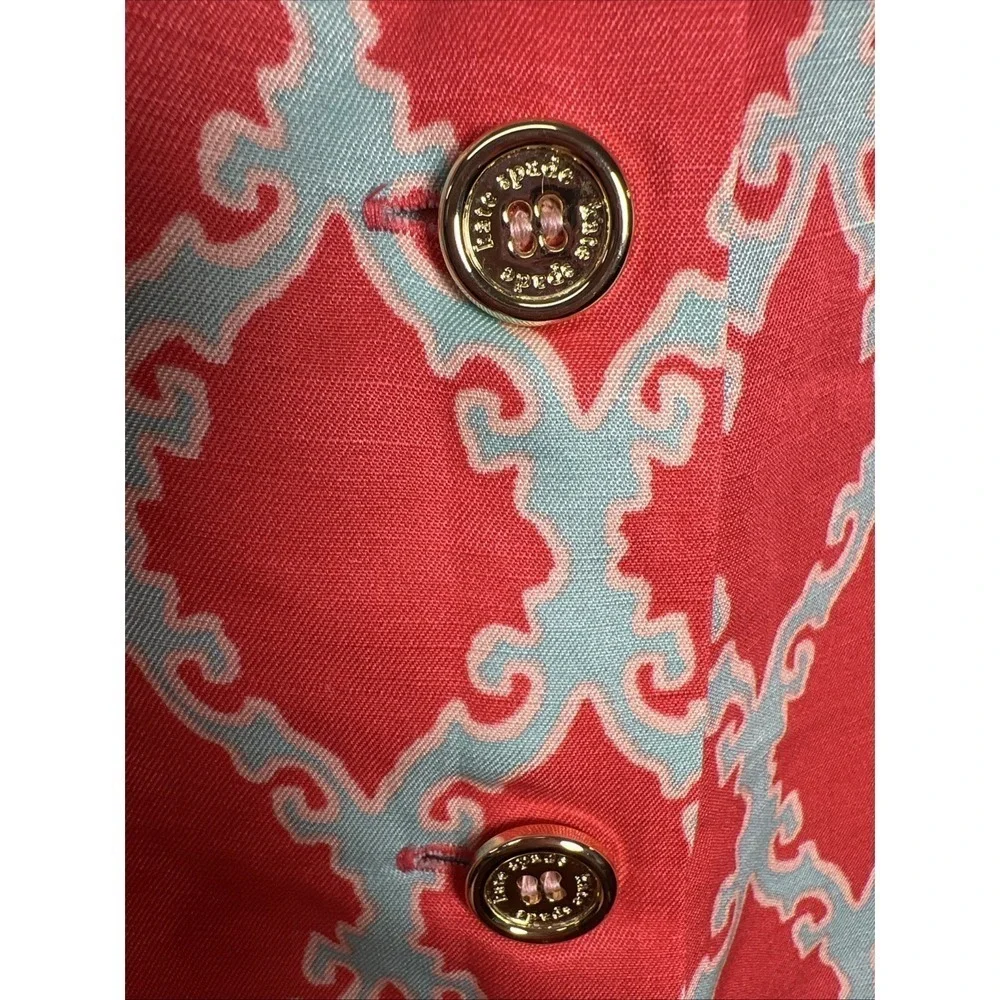 Kate Spade Silk Linen Blend Lattice Print Button Down Mini Skirt Women's Size 4